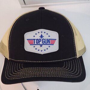 TOP GUN Patched Black/Vegas Gold Mesh Snapback Trucker Hat